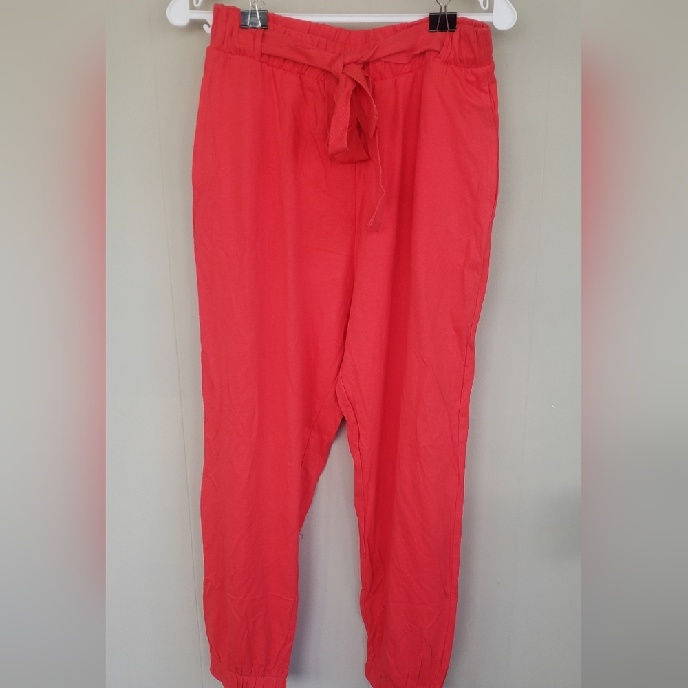 Women’s Coral Paperbag Waist Tie Pants